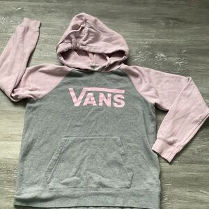 Vans Hoodie with Pink Sleeves and Logo on Gray